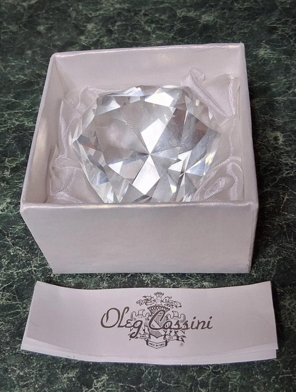 Oleg Cassini Crystal Paperweight Cut Diamond Hexagon Clear 2” 131551